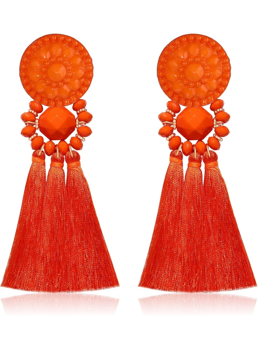 Boho Orange Tassel Statement Earrings | Summer Fringe Dangles